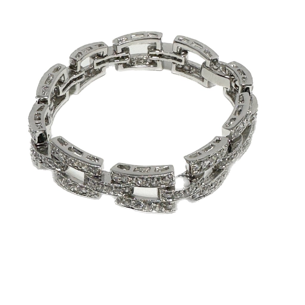 Sterling Silver (.925),Pave Crystal Station Link Bracelet,